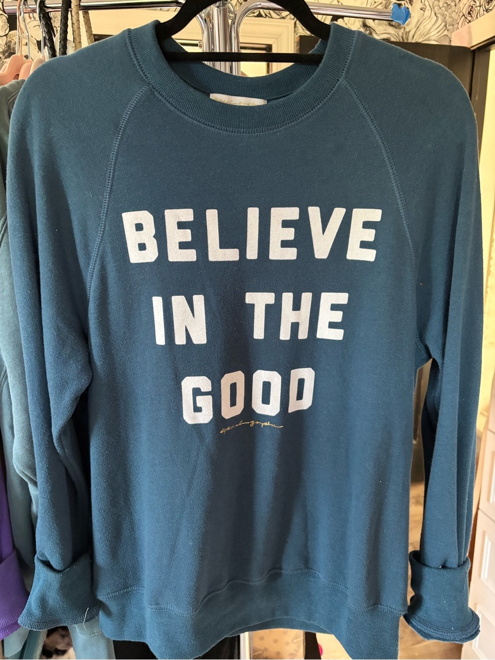 Spiritual Gangster Crewneck Sweatshirt in Teal with White Script